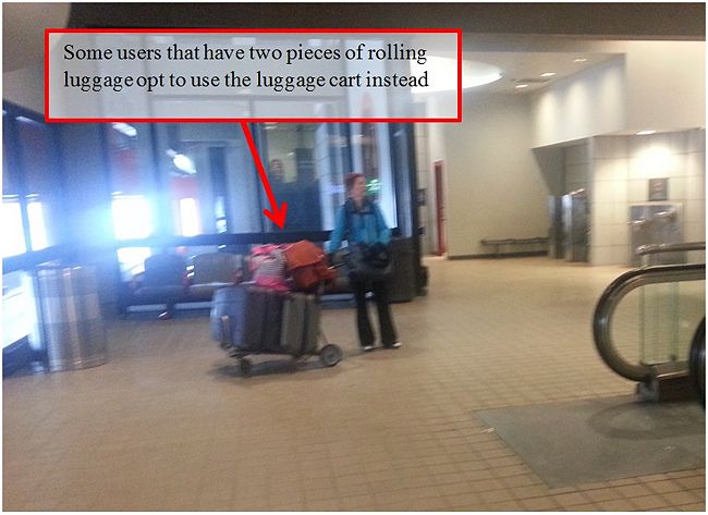 User carrying luggage in cart