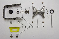 The pedal bearing set consists of many separate parts which must be installed in a specific order and orientation. Also note the obstructed access to pedal removal when pedal grip is in place.