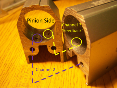 Figure 6: The feedback channel does not connect to the other end of the housing. Upon closer examination you can see where the feedback channel reenters the chamber. The other channel runs to the center of the housing.