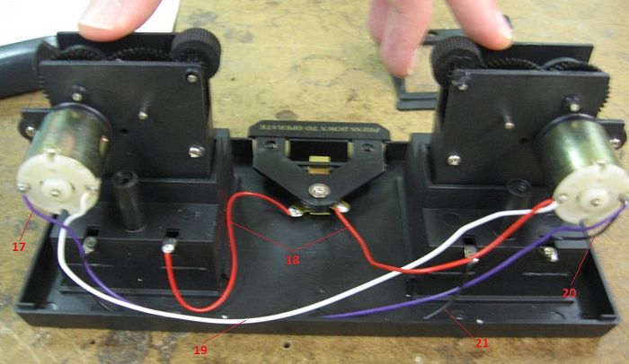 Figure 11: Motor and gear system prior to dissection, with labeled wires