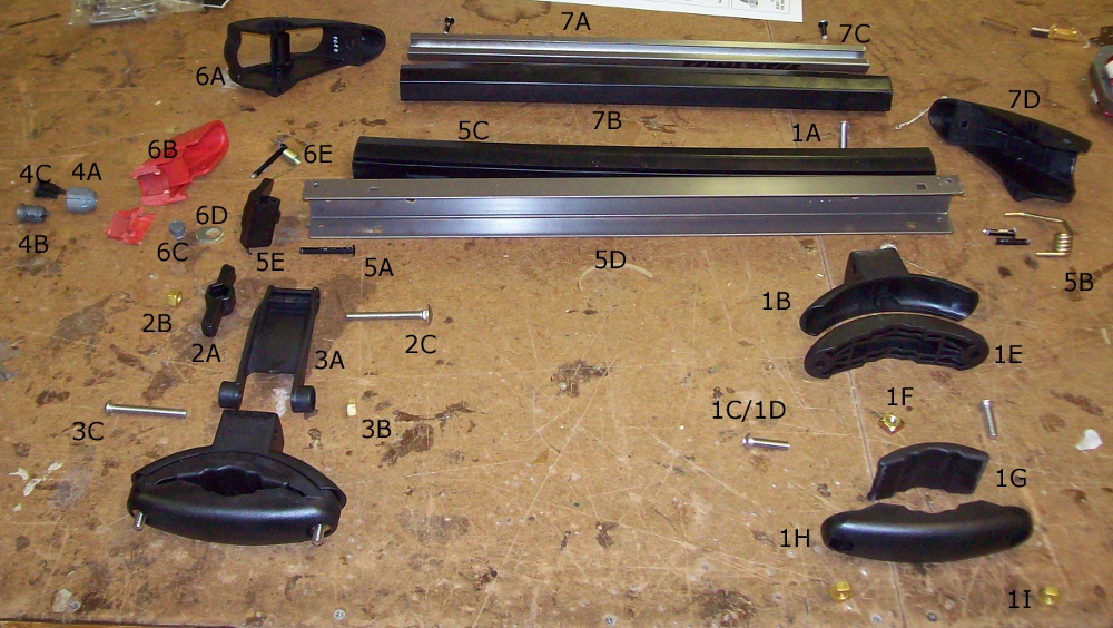 Figure 2: Exploded view of Ski Rack assembly. NOTE: Only one assembly shown, full kit comprises two identical rack assemblies.